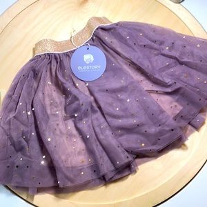 Elestory sequin confetti tulle layered gold skirt